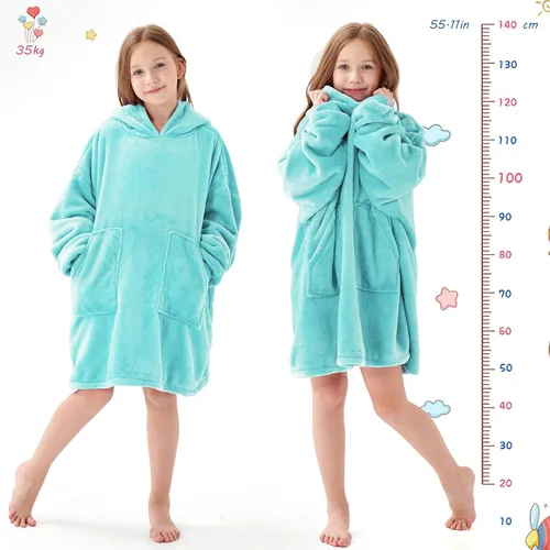 Miniatura 3 de Aemicion - Manta con capucha tipo sudadera para niños, extrasuave y abrigada, tamaño grande, para niños y niñas (verde azulado)