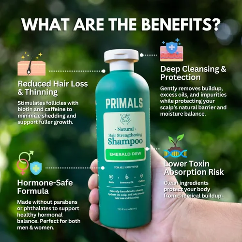 Miniatura 2 de PRIMALS Champú fortalecedor del cabello, cafeína, biotina, miel cruda, aceite de romero, antiadelgazamiento del cabello, ingredientes naturales