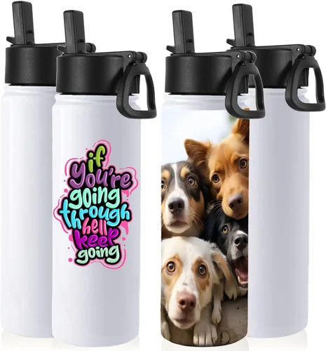Miniatura 35 de Volhoply Botellas de agua aisladas con popote a granel, paquete de 4, botella deportiva de acero inoxidable de 22 onzas con tapa, vasos de agua