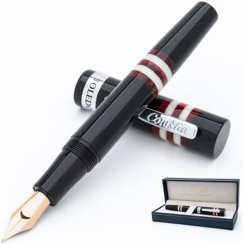 Miniatura 9 de Conklin Toledo - Pluma estilográfica en negro con segmentos de anillo naranja y blanco, punta de punta, instrumento de escritura premium con diseño