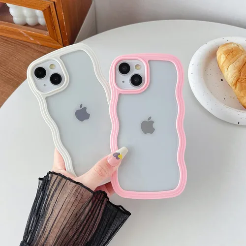 Miniatura 2 de Caseative Funda para iPhone 13, color negro Forma de marco de onda rizada linda a prueba de golpes suave