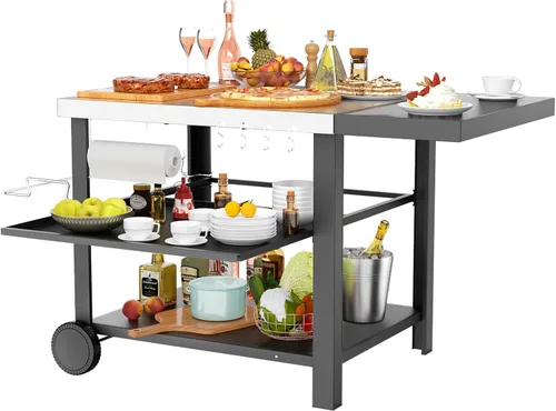 Miniatura 10 de Carrito de parrilla de superficie plana móvil de acero inoxidable de 34" x 24" para parrillas Ninja Woodfire y Blackstone Griddles, mesa de horno