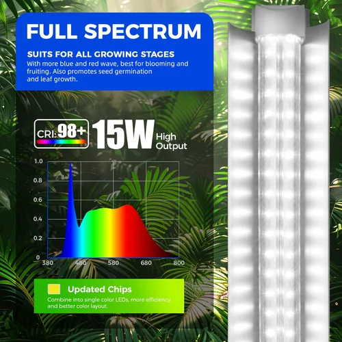 Miniatura 4 de Barrina Luces de cultivo T8 para plantas de interior, tira de luz blanca de espectro completo de 5000 K, 60 W (4 x 15 W), luz de planta de 1 pie