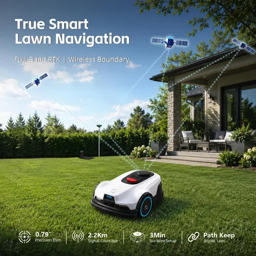 Miniatura 2 de Cortacésped, visual+navegación RTK, funciona debajo de árboles, sin cables, cubre hasta 1/4 acre, cortacésped robótico con mapeo automático