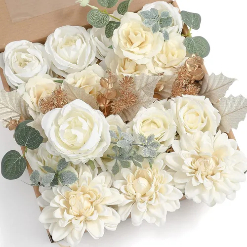 YYHUAWU Caja Combo de Flores Artificiales Juego de Flores de Color Degradado con Hojas y Tallos para Ramos de Boda DIY Centros de Mesa Baby Shower