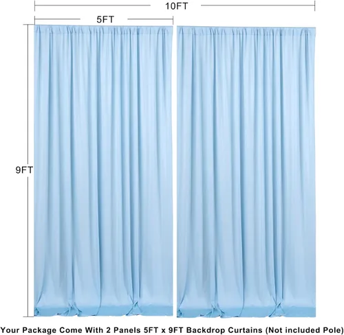 Miniatura 2 de Cortinas de fondo azul bebé de 10 x 9 pies sin arrugas para fiestas, cortinas de tela gruesa para fotos, para bodas, cumpleaños, baby shower
