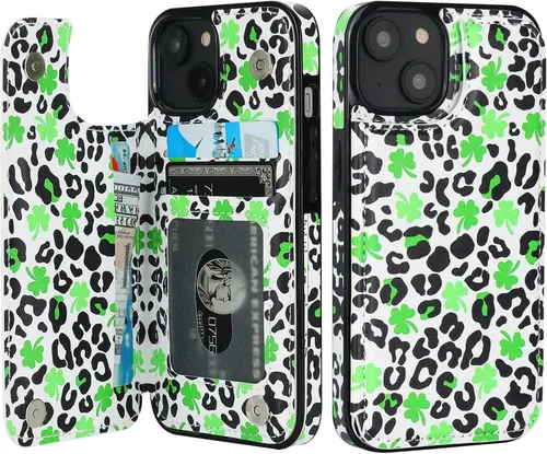 Miniatura 16 de HAOPINSH para iPhone 13 Estuche tipo cartera con tarjetero, patrón de leopardo blanco y guepardo, funda con tapa trasera para mujer y niña, ranuras