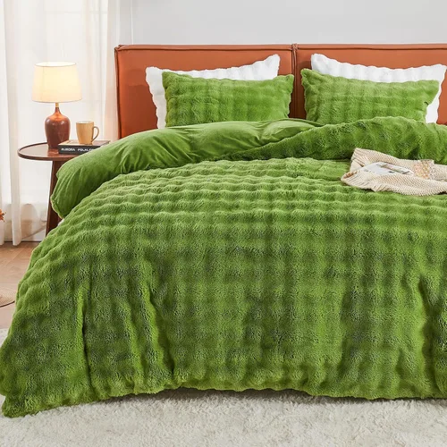 Miniatura 16 de EMME Juego de funda de edredón de felpa lanudo de color blanco, tamaño Queen, 3 piezas, juego de ropa de cama de invierno suave y esponjoso de pelo