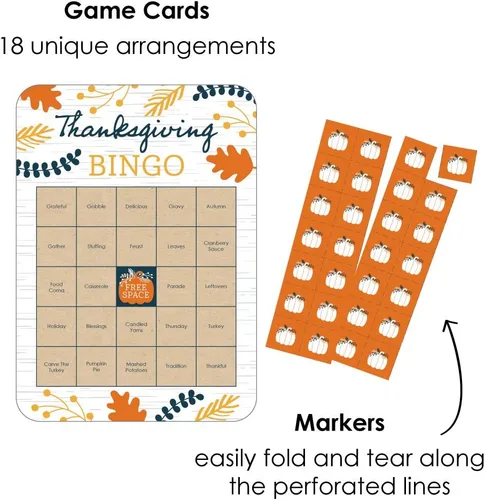 Miniatura 7 de Big Dot of Happiness Tarjetas y Marcadores de Bingo de Acción de Gracias Feliz, Juegos de Acción de Gracias para Niños, Juegos de Acción de Gracias