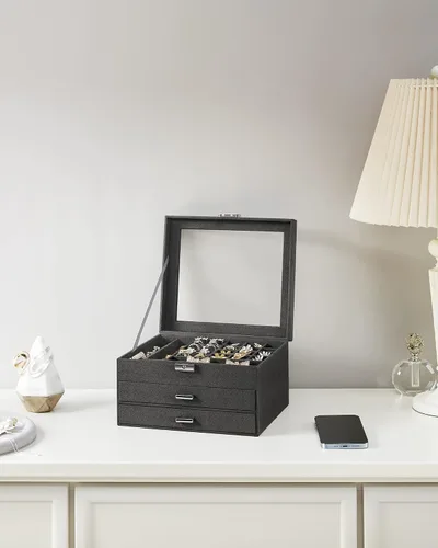 Miniatura 8 de SONGMICS Joyero, organizador de almacenamiento de joyas con cerradura, caja de joyería con ventana de cristal, para anillos, aretes, tachuelas