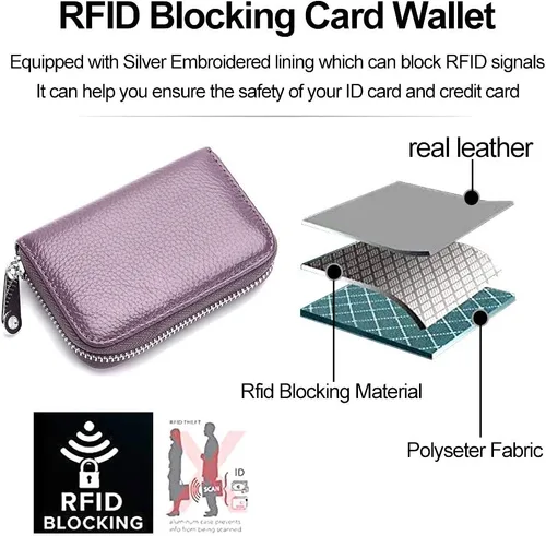 Miniatura 6 de EASTNIGHTS Cartera de cuero genuino para tarjetas de crédito RFID con cremallera
