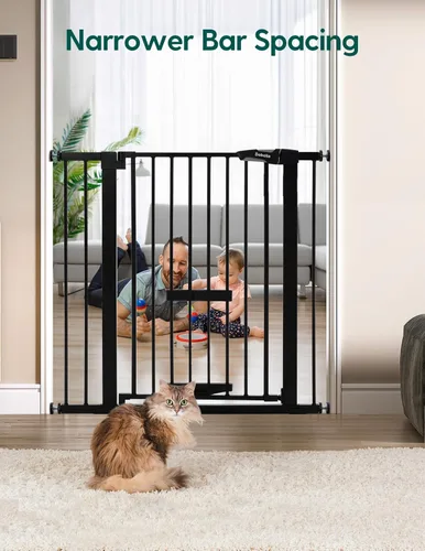 Miniatura 5 de BABELIO Puerta de bebé extra alta de 36 pulgadas con puerta de gato, puerta de metal para mascotas de 29.5-40 pulgadas para escaleras, puertas, Negro