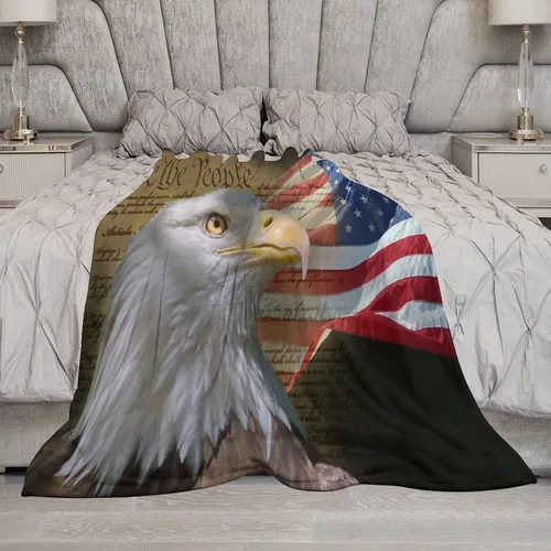 Miniatura 6 de Manta de bandera estadounidense con águila calva, decoración patriótica, forro polar esponjoso, grueso, tamaño grande, suave para sofá, silla, cama