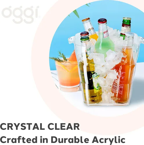 Miniatura 4 de OGGI Cubo de Hielo Cuadrado de Acrílico - Enfriador de Bebidas Transparente con Asas, Enfriador de Vinos, Enfriador de Cervezas, Cubos de Bebidas