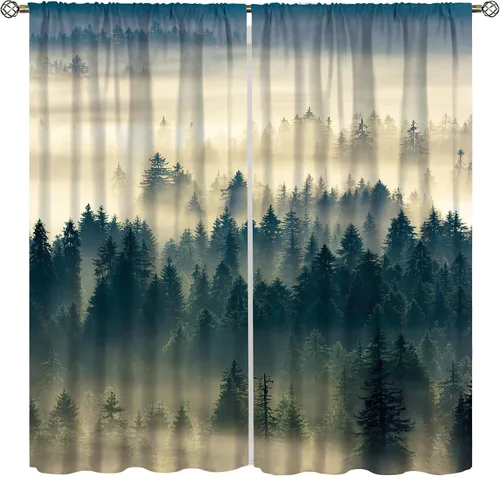 Miniatura 10 de Cortinas de bosque, árboles altos rectos, encantadores paisajes con temática de la naturaleza, cortinas opacas decorativas, para dormitorio, sala