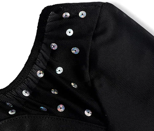 Miniatura 109 de EQSJIU Leotardo de baile de manga larga para niñas, vestido de ballet brillante con copo de nieve, tutú con falda tutú para niñas