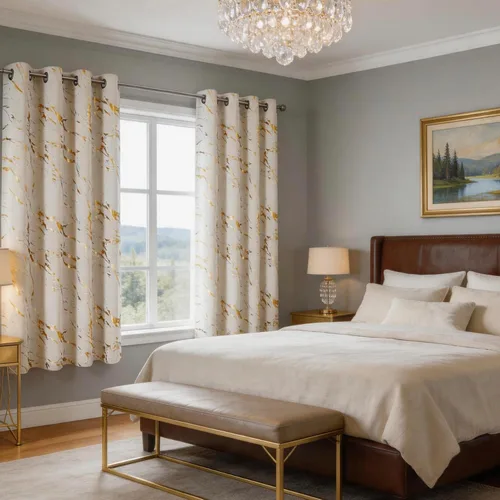 Miniatura 9 de WUBODTI Cortinas 100% Opacas de Mármol Beige de 63 Pulgadas de Largo 2 Paneles, Cortina Corta con Ojales de Impresión de Lámina Dorada Moderna
