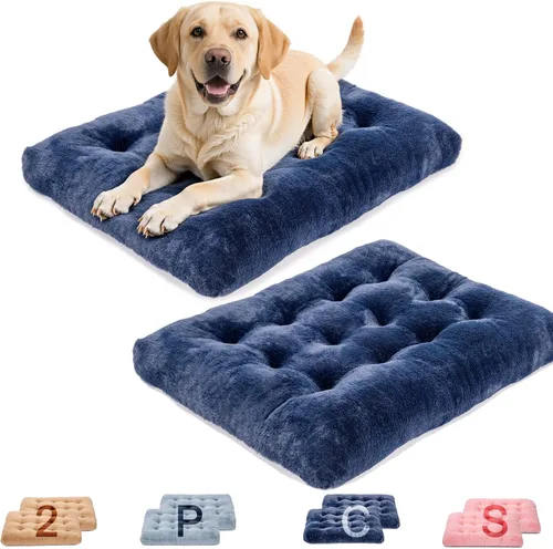 Miniatura 12 de Paquete de 2 camas lavables para perros, camas de lujo de felpa para perros con antideslizante, cómoda colchoneta para dormir para perros grandes