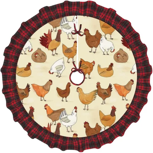 Miniatura 31 de A Brood of Chickens - Falda de árbol de Navidad de 30 pulgadas con borde de cuadros búfalo rojos y negros, decoración para Feliz Navidad, casa