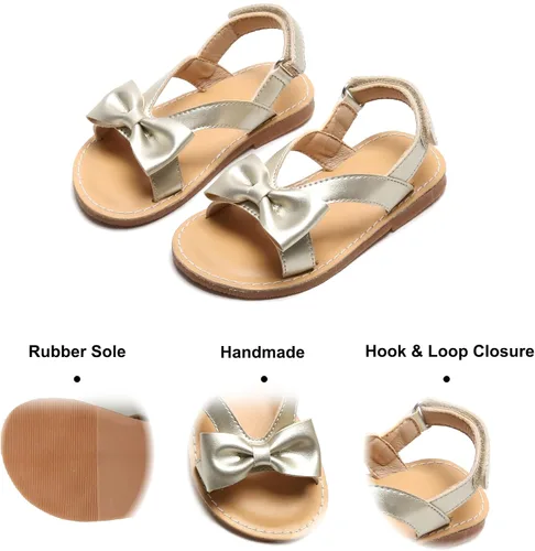 Miniatura 5 de Felix & Flora Sandalias para niña pequeña - Zapatos de vestir para niña de flores, puntera abierta, zapatos planos de verano para niños pequeños
