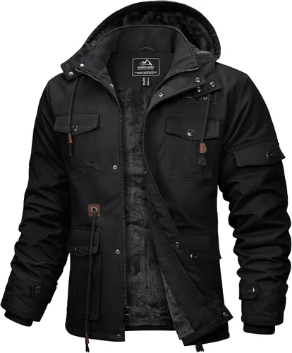 Miniatura 12 de MAGCOMSEN Chaqueta de invierno para hombre, con forro polar de algodón, chaquetas cálidas para trabajo, abrigos militares con 6 bolsillos