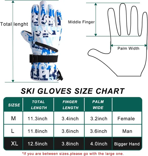 Miniatura 5 de Avicill Guantes de esquí para nieve, guantes de nieve para hombre, guantes de nieve impermeables para mujer, guantes de snowboard para exteriores