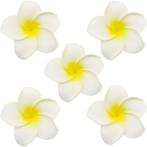100 pétalos artificiales de plumeria rubra hawaiana de espuma de Frangipani de 3.2 pulgadas de diámetro, para decoración de bodas y fiestas (beige)