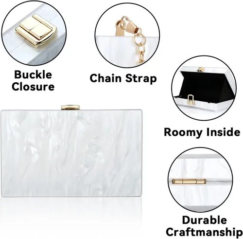 Miniatura 4 de Simcat Bolso de mano de acrílico para mujer, bolso de noche marmoleado elegante, bolso cruzado para dama banquete de boda y uso diario