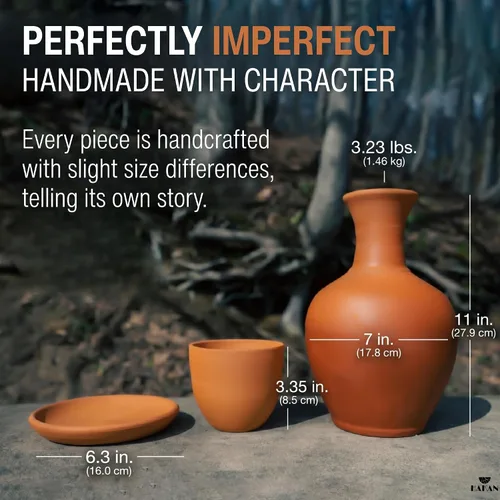 Miniatura 4 de Jarras de barro de terracota con taza y plato, juego de jarras de agua de tierra, tarro de cerámica para agua potable, 76 onzas