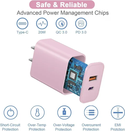 Miniatura 6 de Cable de carga rápida de 3 metros para iPhone 17/16e, paquete de 2 adaptadores Apple QC de 20 W con 2 puertos USB A+C y cable de carga rápida USB C