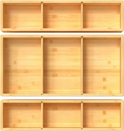 Miniatura 8 de DUJEN Organizador de cajones de bambú de 12.5'' x 12.5'' x 2'', ajustable de 3 organizadores individuales de cajón multiusos para baño y cocina