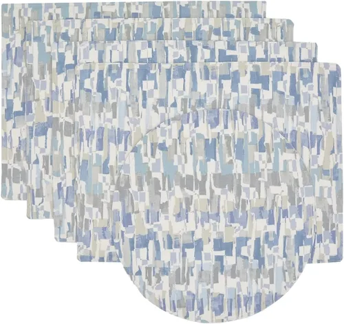 Miniatura 7 de Britto Clearwater - Juego de cuatro manteles individuales en forma de cuña con estampado azul y cargador central redondo