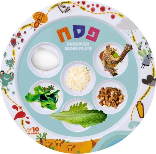 Miniatura 3 de The Dreidel Company Plato Seder de melamina de Pascua infantil con diseño de 10 plagas, Kaarah tradicional para pesaj de 9 pulgadas (paquete de 3)