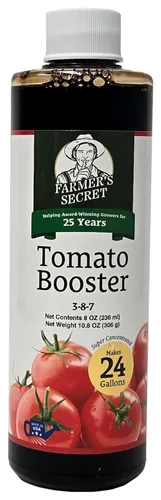 Fertilizante Potenciador de Tomate Farmer's Secret (8 oz) - Súper Concentrado - Proporción 3:8:7 Fortificado con Ácido Húmico, Hierro y Calcio -