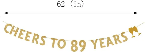 Miniatura 3 de MAGJUCHE Cartel dorado con purpurina de "Cheers to 89 Years", decoraciones para fiesta de cumpleaños número 89