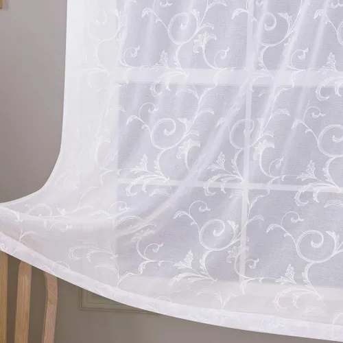 Miniatura 15 de Cortinas traslúcidas blancas bordadas florales de 63 pulgadas, cortinas de gasa con bolsillo para barra para sala de estar, dormitorio, paneles