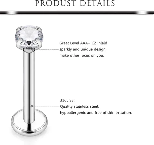 Miniatura 2 de Hoeudjo 9 – 18 piezas 16G acero quirúrgico, anillo labial de cristal, barra de herradura para cartílago tragus, arete de aro hélix daith Septum