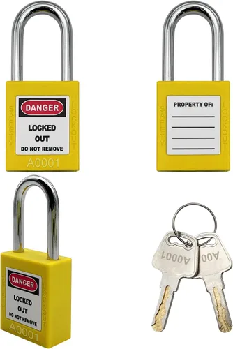 Miniatura 5 de SAFBY Loto - Candados seguros con 10 llaves para estaciones y dispositivos de bloqueo (amarillo, clave diferente)