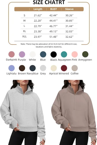 Miniatura 6 de ATHMILE Sudaderas para mujer, sudaderas cortas con capucha y media cremallera, forro polar, suéter con cremallera de un cuarto, suéter de moda
