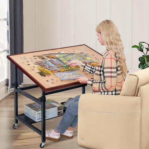 Miniatura 6 de Lavievert Mesa de rompecabezas basculante de 1500 piezas con patas, caballete de rompecabezas ajustable en ángulo y altura con cubierta