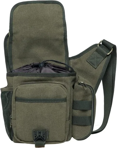 Miniatura 6 de Bolso de mensajero de lona vintage para hombre, bolso de mensajero de retazos de cuero en el pecho 3-4-verde militar