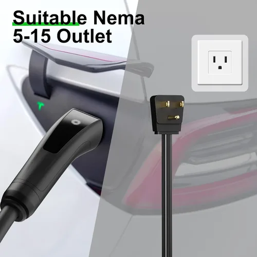 Miniatura 2 de MEGEAR Cargador Tesla de nivel 1 de 16 amperios, enchufe NEMA 5-15, cargador eléctrico portátil para automóvil con un cable de 23 pies, compatible