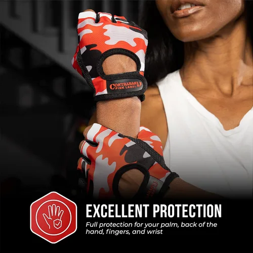 Miniatura 5 de Contraband Pink Label 5217 Design Series - Guantes de levantamiento y remo con estampado de camuflaje (par) – Ligero vegano medio acolchado de Rojo