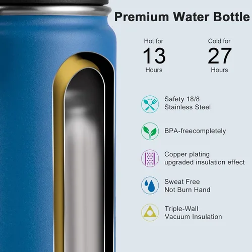 Miniatura 4 de koodee Insulated Water Bottle, 32 oz Stainless Steel Double Wall Vacuum Wide Mouth Sport Bottle with Leakproof Spout Lid (Navy)