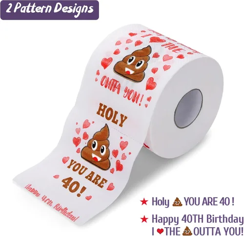 Miniatura 9 de Regalos de 40 cumpleaños para mujeres, hombres, ella, él - Feliz papel higiénico de broma - Decoraciones de 40 cumpleaños, suministros de fiesta