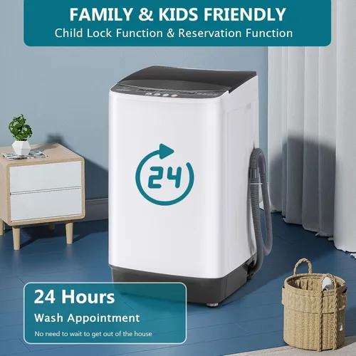 Miniatura 3 de Lavadora portátil de 1.9 pies cúbicos, lavadora eléctrica completamente automática con 10 programas, combo compacto de lavado y centrifugado de ropa