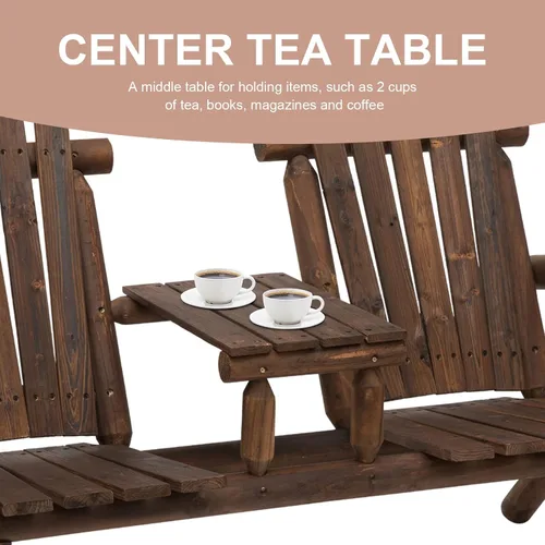 Miniatura 4 de Silla Adirondack de madera de 2 asientos, juego de sillas para exteriores con mesa auxiliar central, silla Adirondack de dos plazas al aire libre