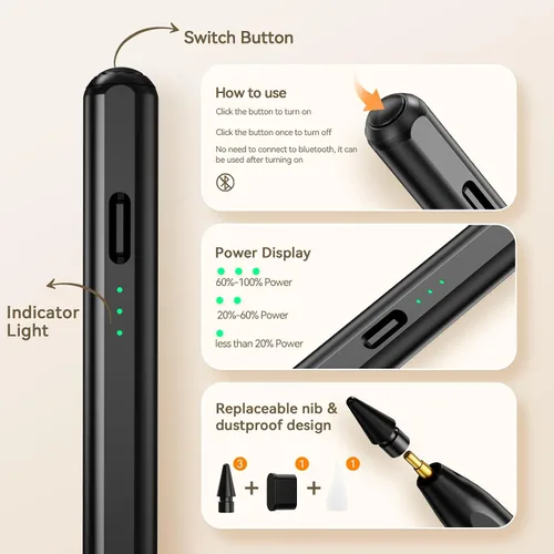 Miniatura 6 de Hastraith Lápiz capacitivo para iPad (2018-2025) - 13 minutos de carga rápida con sensibilidad de inclinación y rechazo de palma para iPad