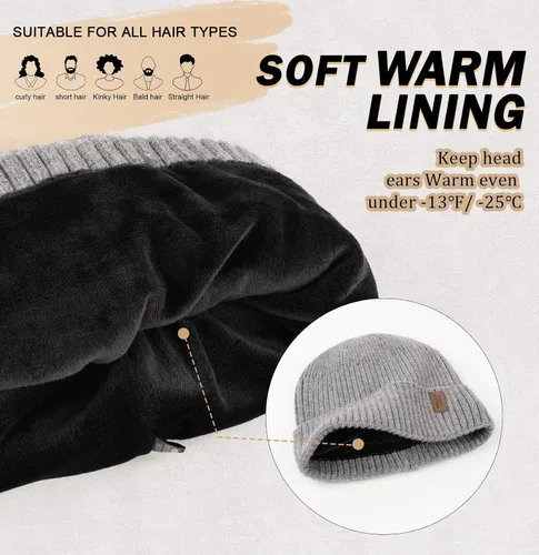 Miniatura 2 de Wmcaps Gorros cálidos para hombres y mujeres, gorro con forro polar cálido para invierno, unisex, a la moda, gorro de punto con puños