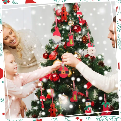 Miniatura 2 de 24 adornos de madera para árbol de Navidad, decoraciones colgantes en 3D, Papá Noel, muñeco de nieve, reno, bastón de caramelo, manualidades